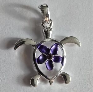 Turtle pendant purple flower plumeria floral sea island girl tropical tortoise